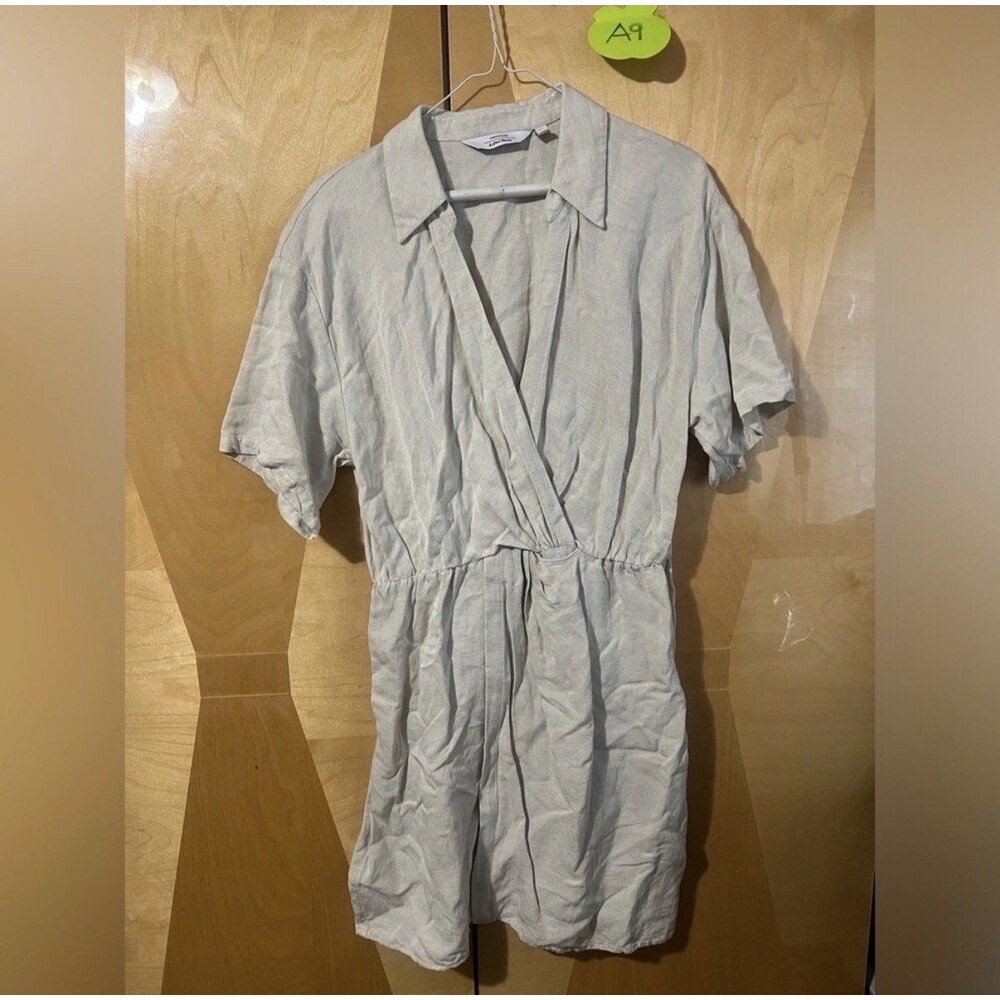 Paris Atelier Womens Dress Size 10 Light Brown Collared Short Sleeve Linen